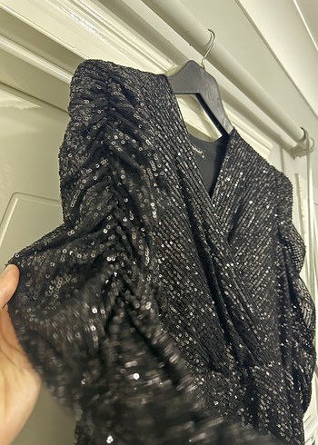 Uzun Siyah Drapeli Gotik Abiye Elbise - Görsel 6