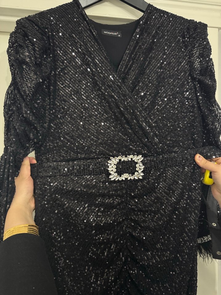 Uzun Siyah Drapeli Gotik Abiye Elbise - Görsel 5