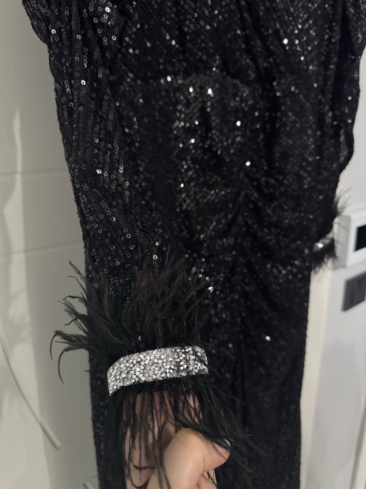 Uzun Siyah Drapeli Gotik Abiye Elbise - Görsel 4