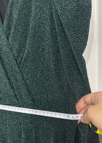 Uzun Kollu Koyu Yeşil Drapeli Kadın Elbise - Görsel 6