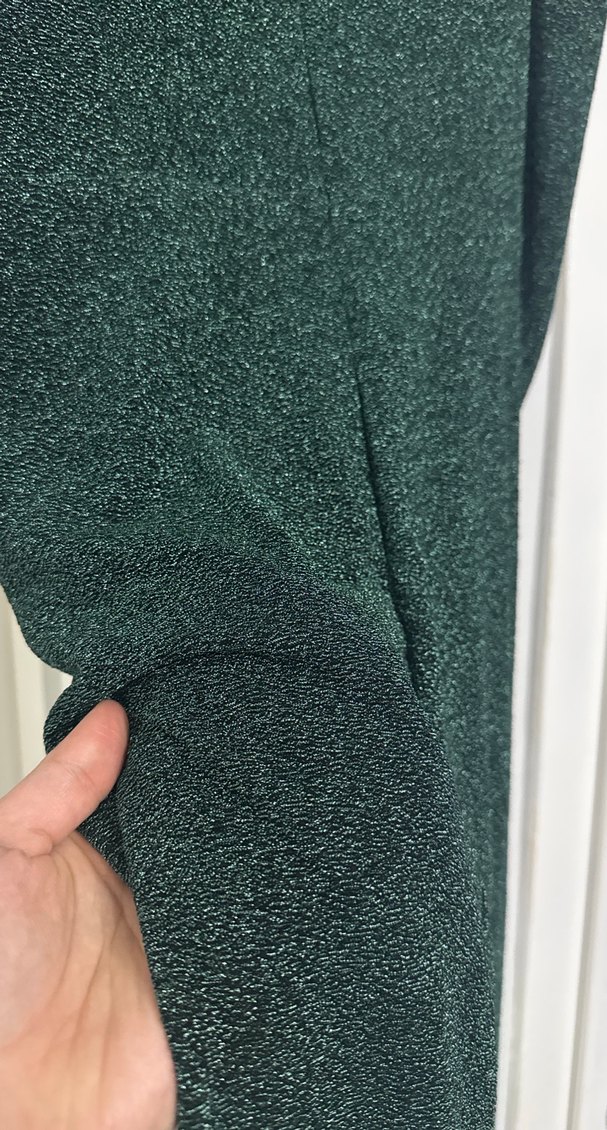 Uzun Kollu Koyu Yeşil Drapeli Kadın Elbise - Görsel 5