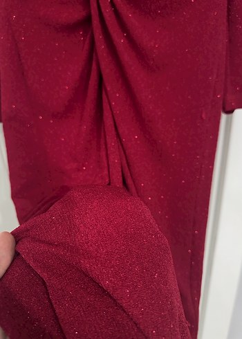 Bordo Uzun Kollu Drapeli Kadın Abiye Elbise - Görsel 3