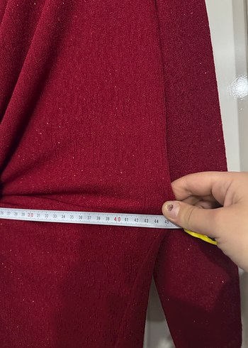 Bordo Uzun Kollu Drapeli Kadın Abiye Elbise - Görsel 5