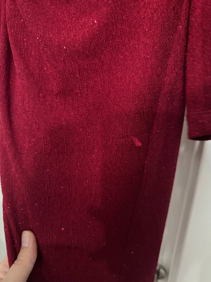 Bordo Uzun Kollu Drapeli Kadın Abiye Elbise - Görsel 4