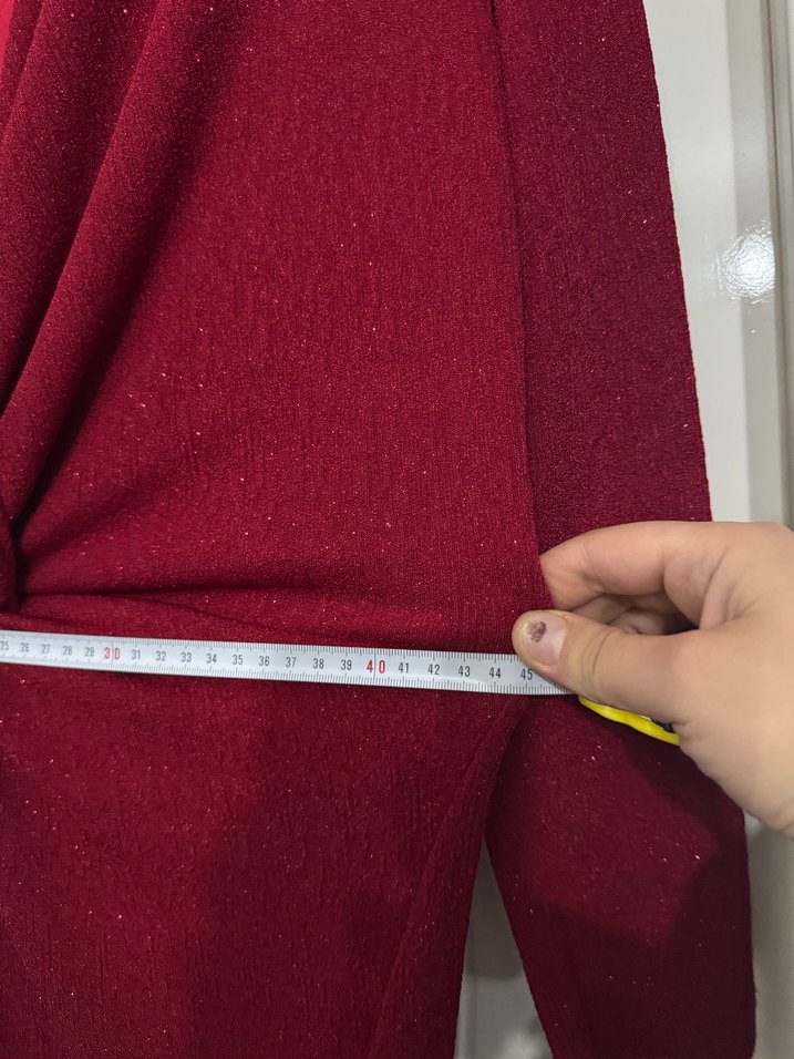 Bordo Uzun Kollu Drapeli Kadın Abiye Elbise - Görsel 5