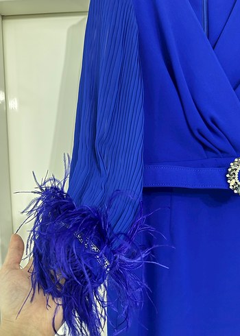 Püsküllü Mavi Uzun Abiye Elbise - Görsel 3