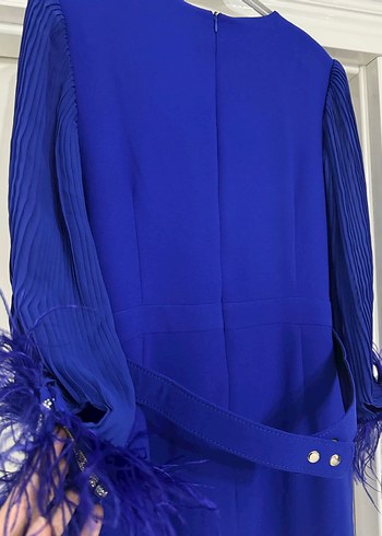 Püsküllü Mavi Uzun Abiye Elbise - Görsel 7