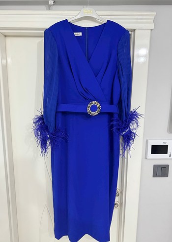 Püsküllü Mavi Uzun Abiye Elbise - Görsel 2