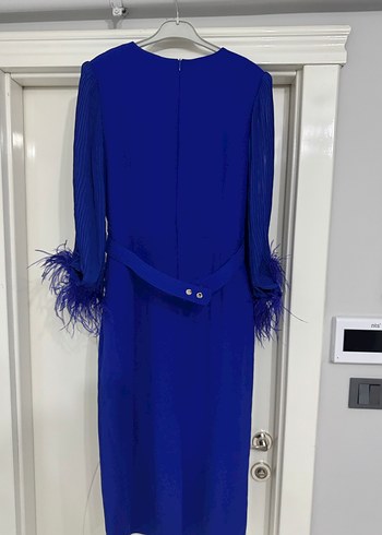 Püsküllü Mavi Uzun Abiye Elbise - Görsel 6