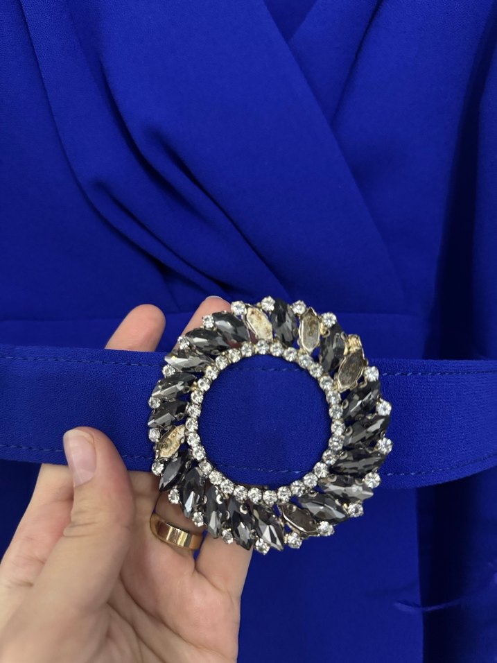 Püsküllü Mavi Uzun Abiye Elbise - Görsel 5