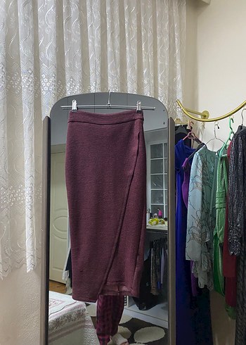 Bordo Drapeli Midi Kadın Etek