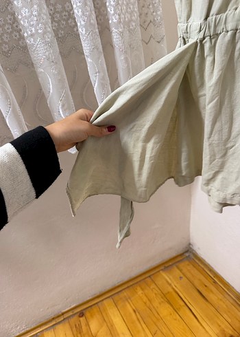 Bej Kısa Kollu Keten Tulum - Görsel 6