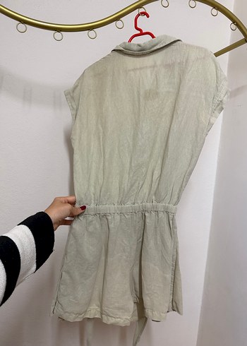 Bej Kısa Kollu Keten Tulum - Görsel 7