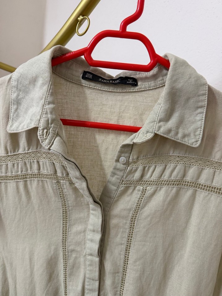 Bej Kısa Kollu Keten Tulum - Görsel 4