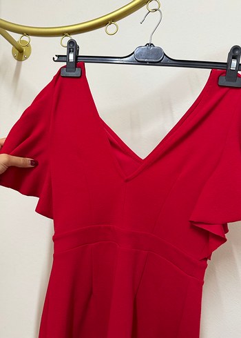 V Yaka Kırmızı Mini Tulum - Görsel 4