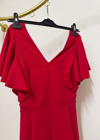 V Yaka Kırmızı Mini Tulum - Görsel 2