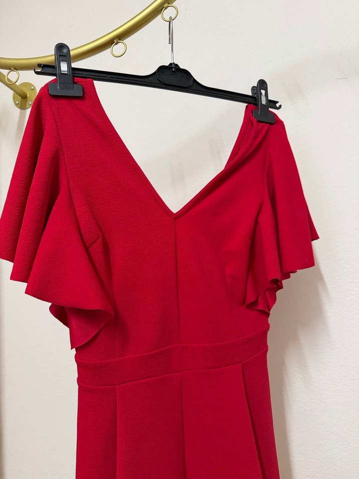 V Yaka Kırmızı Mini Tulum - Görsel 2