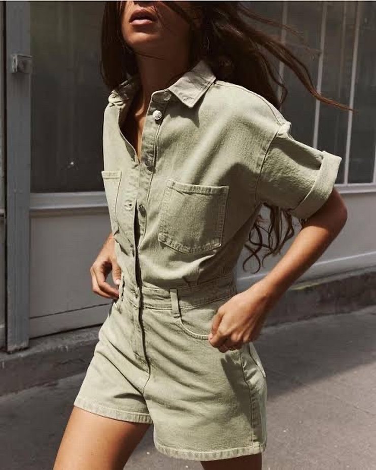 Düğmeli Kısa Denim Tulum - Görsel 2