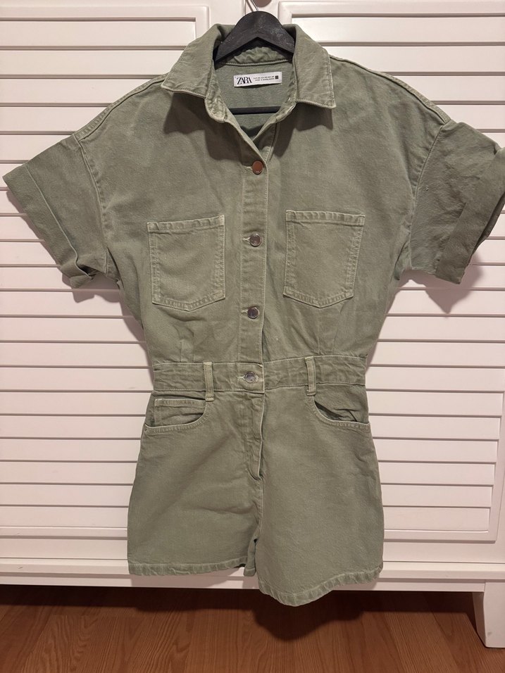 Düğmeli Kısa Denim Tulum - Görsel 3