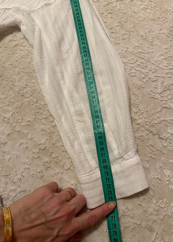 Beyaz V Yaka Kadın Keten Gömlek - Görsel 10