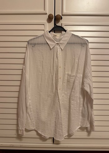 Beyaz V Yaka Kadın Keten Gömlek - Görsel 2