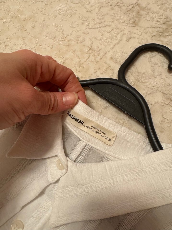 Beyaz V Yaka Kadın Keten Gömlek - Görsel 5