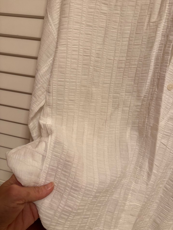 Beyaz V Yaka Kadın Keten Gömlek - Görsel 3