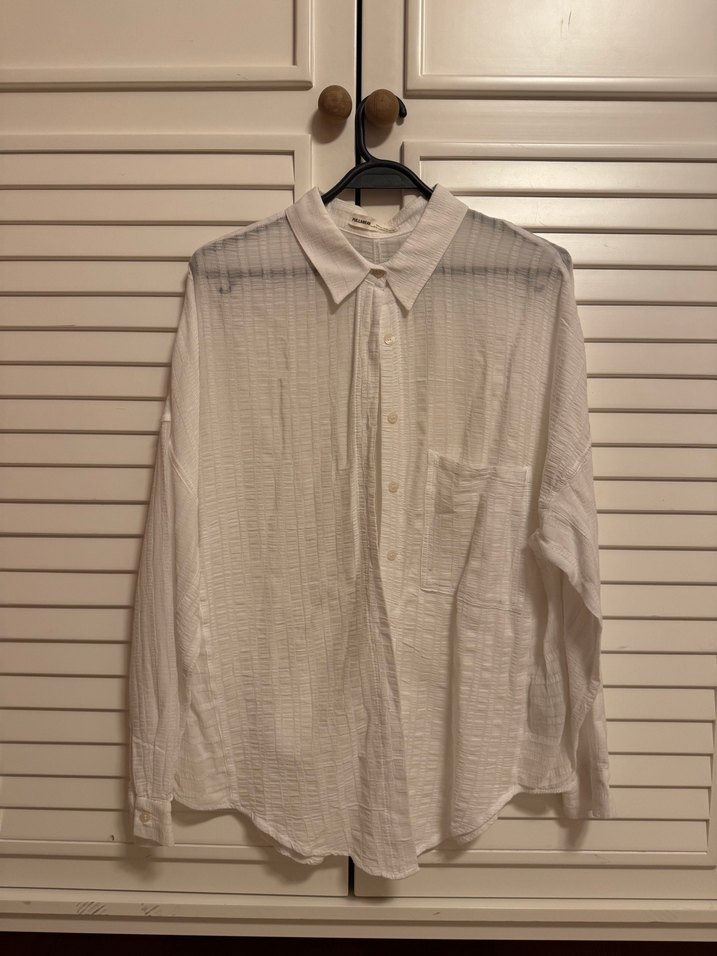 Beyaz V Yaka Kadın Keten Gömlek - Görsel 2