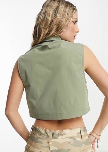 Düğmeli Kısa Haki Yelek - Görsel 2