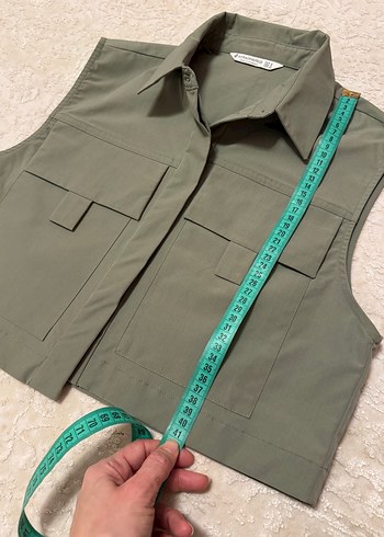 Düğmeli Kısa Haki Yelek - Görsel 9