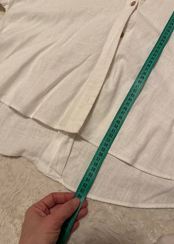 Düğmeli Beyaz Keten Kadın Gömlek - Görsel 8