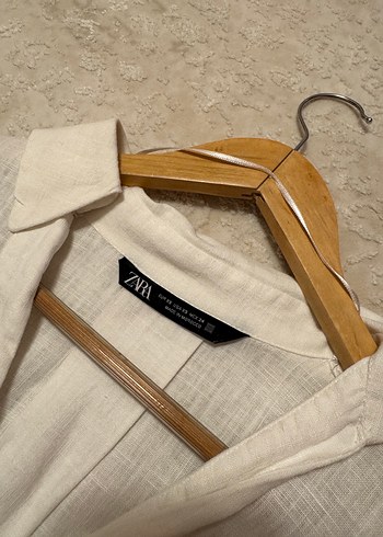 Düğmeli Beyaz Keten Kadın Gömlek - Görsel 4