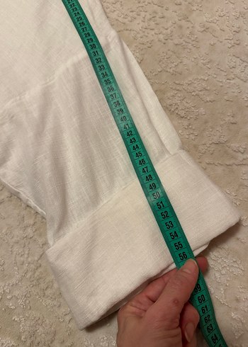 Düğmeli Beyaz Keten Kadın Gömlek - Görsel 9