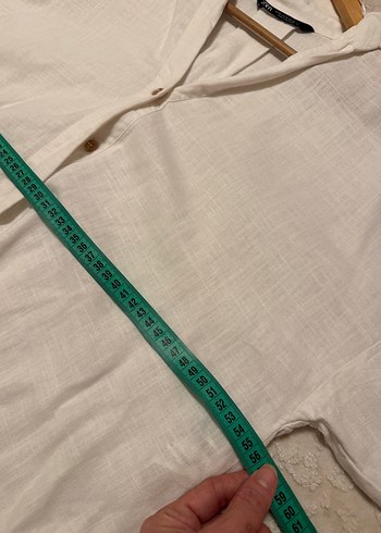 Düğmeli Beyaz Keten Kadın Gömlek - Görsel 7