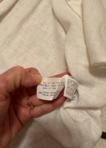 Düğmeli Beyaz Keten Kadın Gömlek - Görsel 6