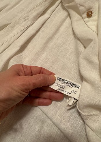 Düğmeli Beyaz Keten Kadın Gömlek - Görsel 5