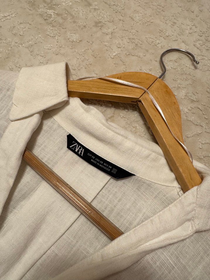 Düğmeli Beyaz Keten Kadın Gömlek - Görsel 4