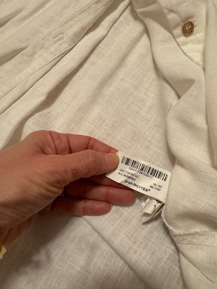 Düğmeli Beyaz Keten Kadın Gömlek - Görsel 5