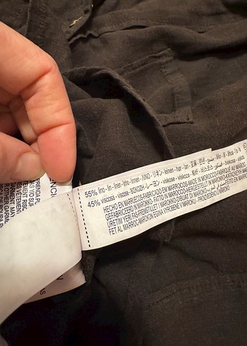 Düğmeli Kısa Kollu Kahverengi Keten Gömlek - Görsel 6