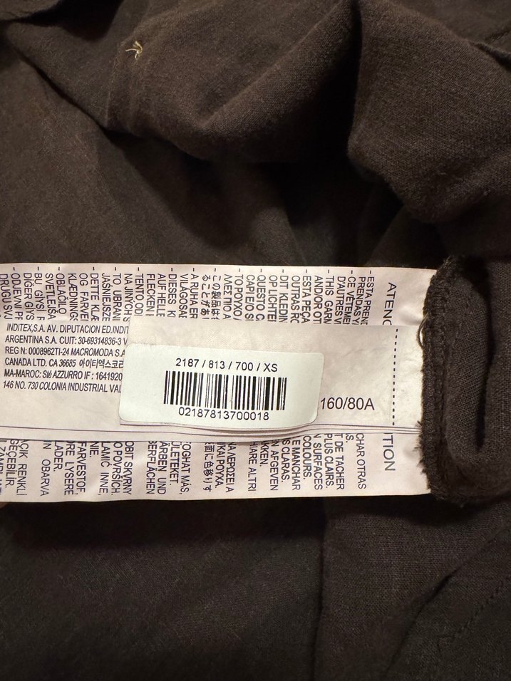 Düğmeli Kısa Kollu Kahverengi Keten Gömlek - Görsel 5