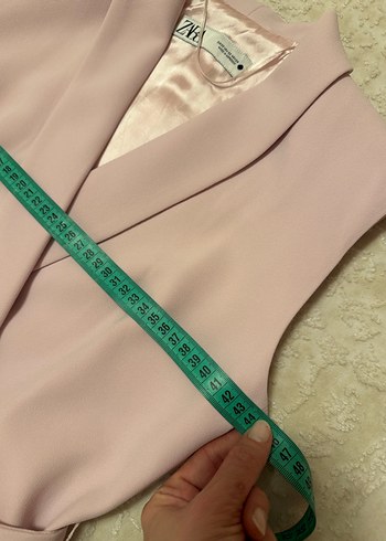 Pudra Renkli Kemerli Kadın Uzun Yelek Takım - Görsel 10