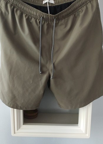 haki renk Loose Fit Mini Şort - Görsel 2