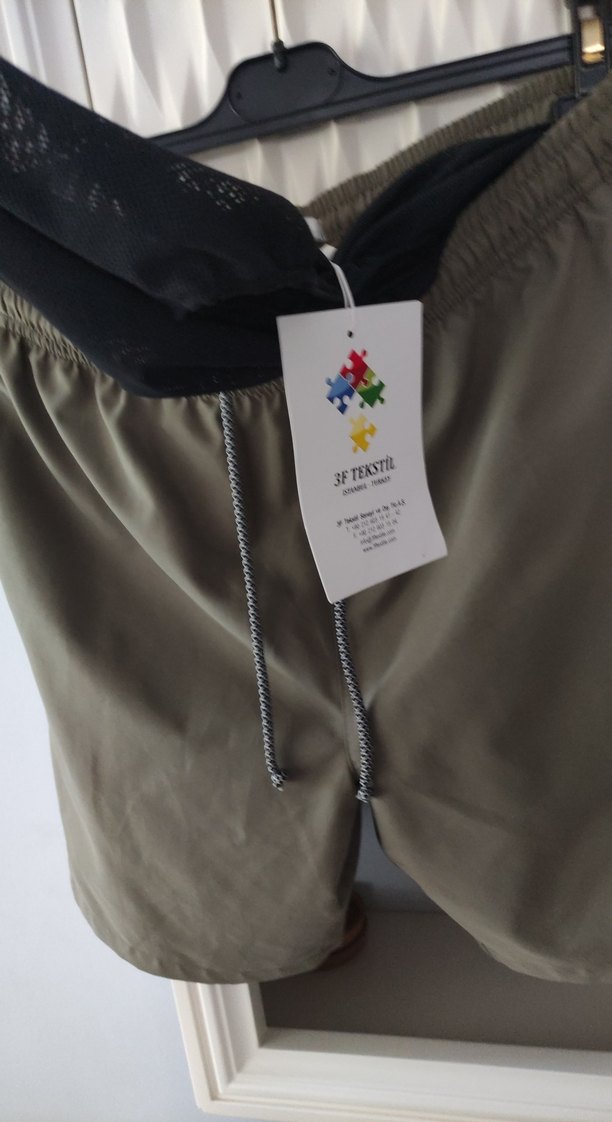 haki renk Loose Fit Mini Şort - Görsel 5