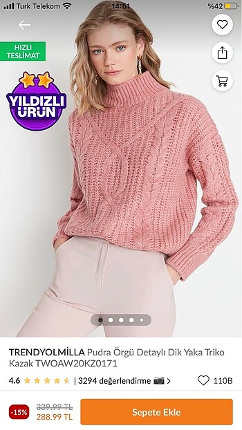 Milla s kazak sıfırı 280 TL
