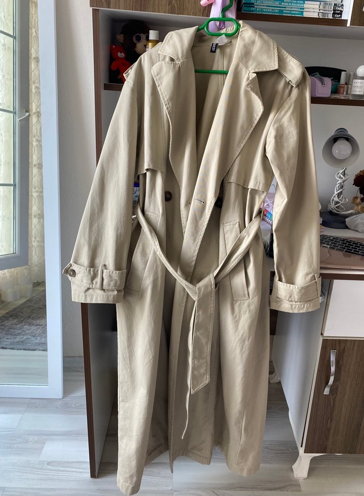 Bej Kemerli Midi Trençkot - Görsel 3