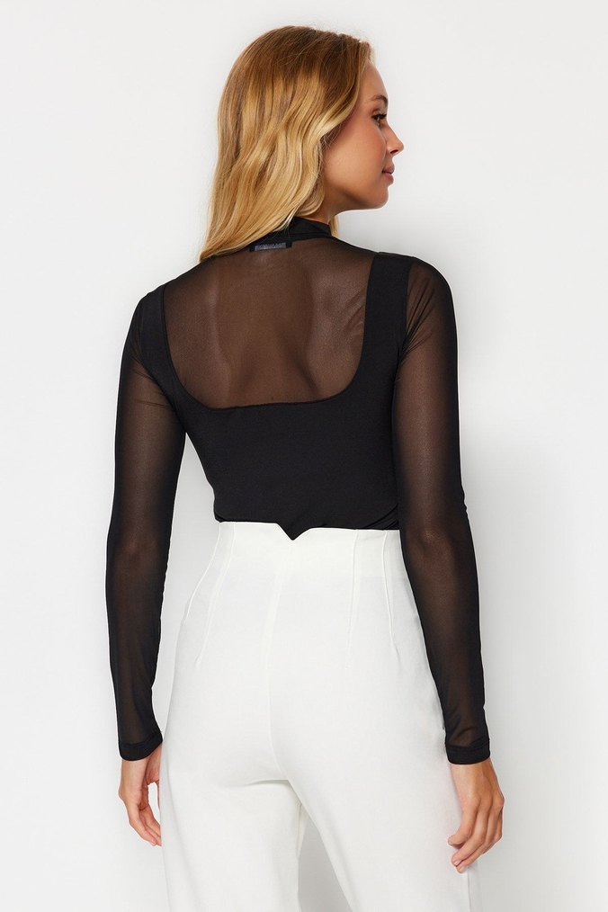 Siyah Tül Çıtçıtlı Şık Bluz - Görsel 2