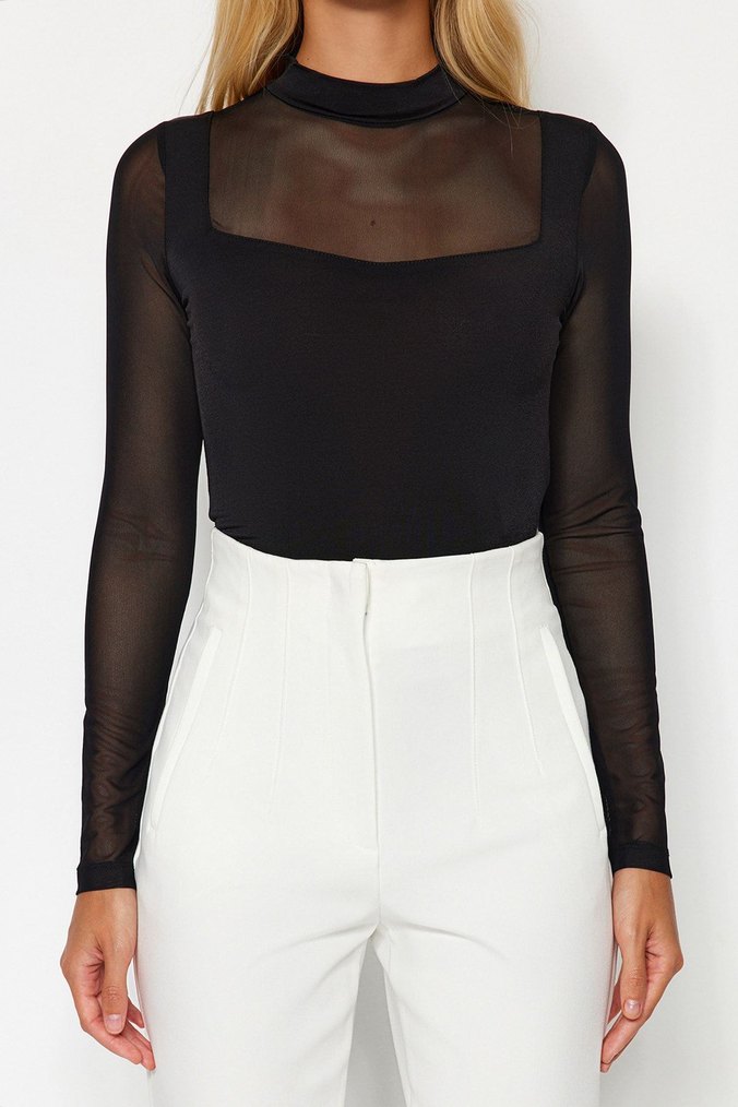 Siyah Tül Çıtçıtlı Şık Bluz - Görsel 4