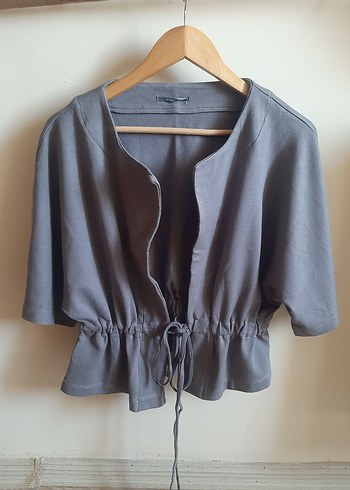 Şık Bağlamalı Gri Bluz Yelek - Görsel 2