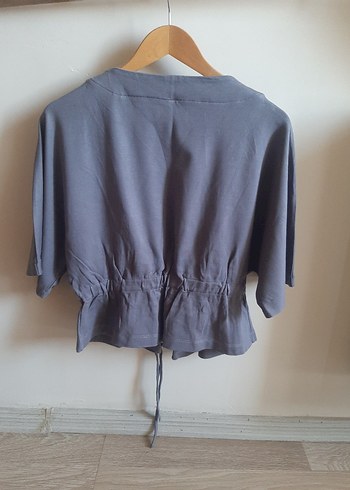 Şık Bağlamalı Gri Bluz Yelek - Görsel 3