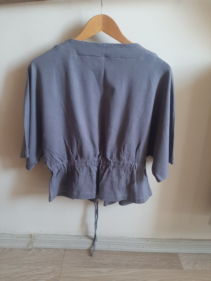 Şık Bağlamalı Gri Bluz Yelek - Görsel 3